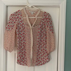 LC Lauren Conrad Floral Sheer Blouse - Cream and Red